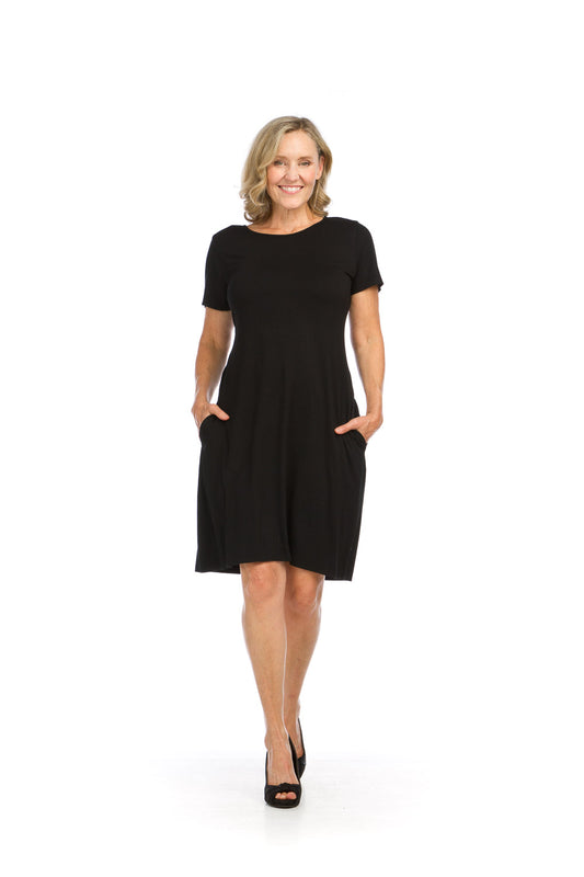 PD16706 BLACK Bamboo Knit Tshirt Dress with Pockets