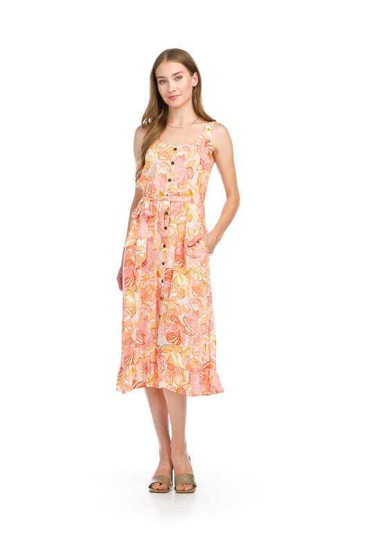 PD16714 ORANG Floral Crinkled Dress with Pockets & Tie Belt