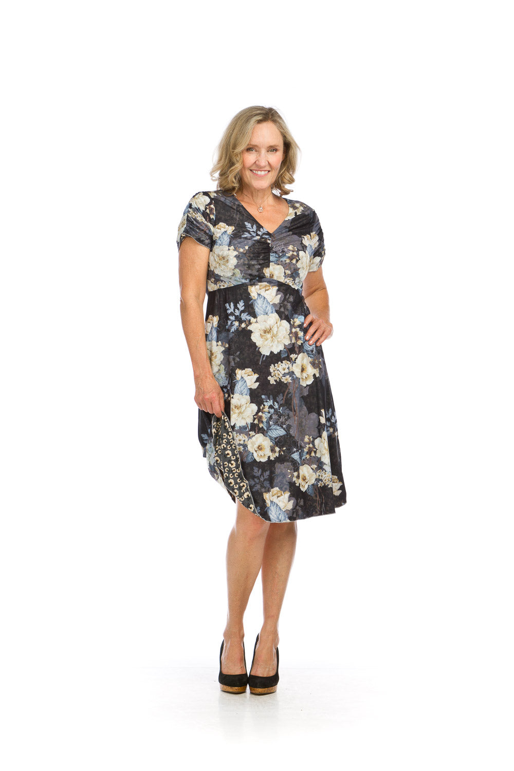 PD16721 GREY Floral Mesh & Jersey Reversible Dress