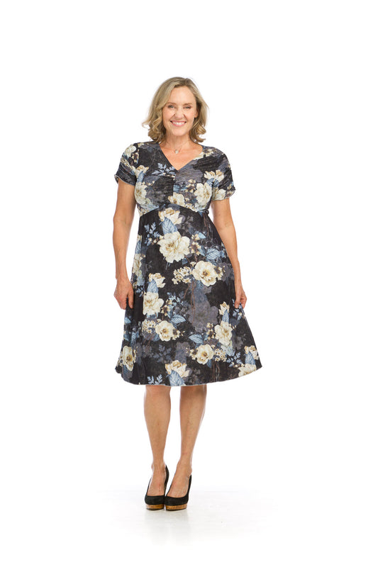 PD16721 GREY Floral Mesh & Jersey Reversible Dress