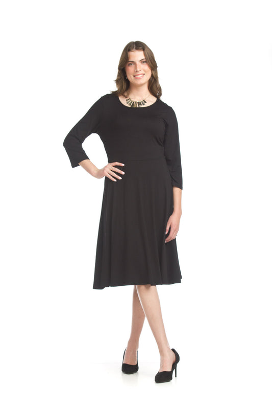 PD17541 BLACK Bamboo Knit Dress with 3/4 Sleeves