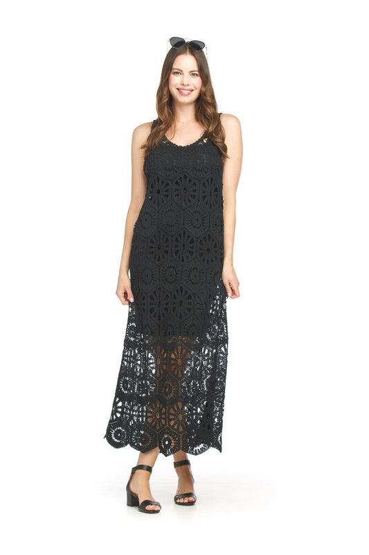 PD18542 BLACK Crochet maxi dress without lining