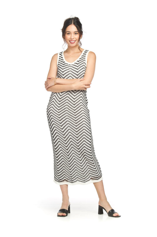 PD18582 WHTBL Chevron Knit Midi Dress with Stretch Lining