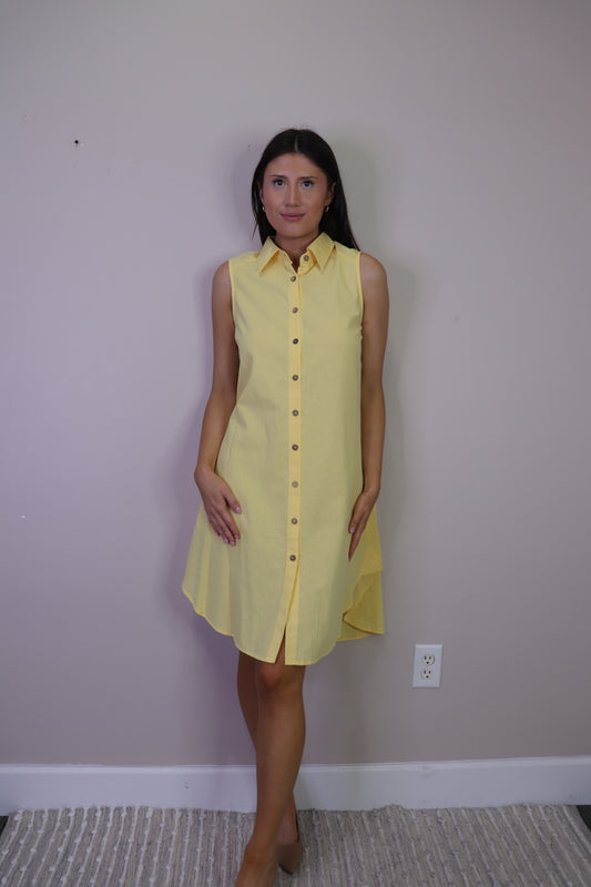 PD16619 MUSTA Button Front Collared A-Line Dress with Pockets