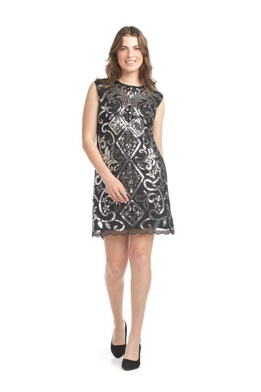 PD17502 BLACK Beaded Holiday Dress