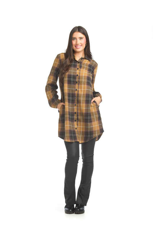 PD17515 MUSTA Plaid button front Flannel Shirt Dress