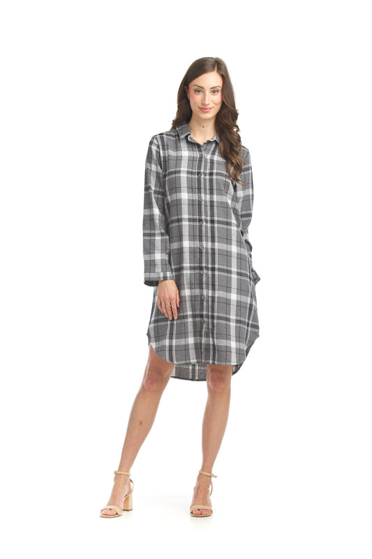 PD17518 GREY Plaid longer length Shirt dress