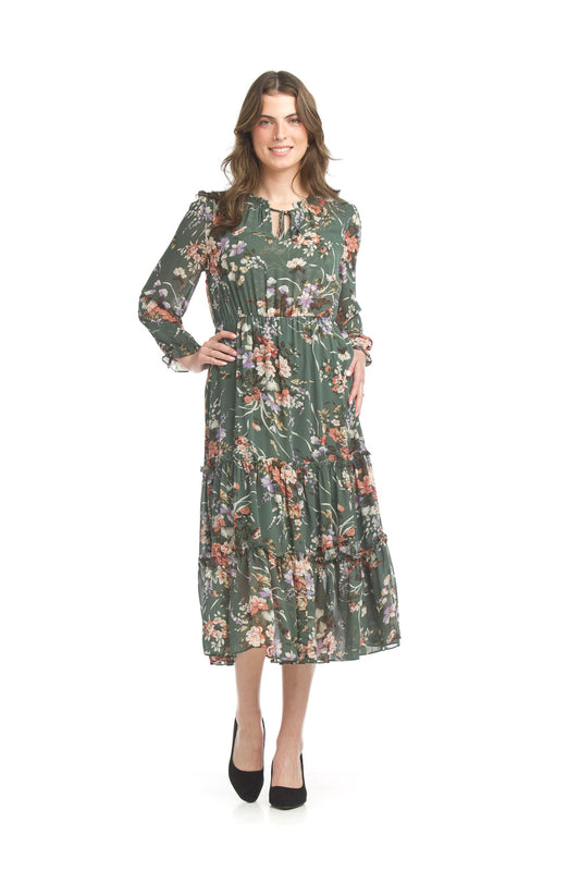 PD17523 GREEN Floral Maxi Dress with Elastic Waist