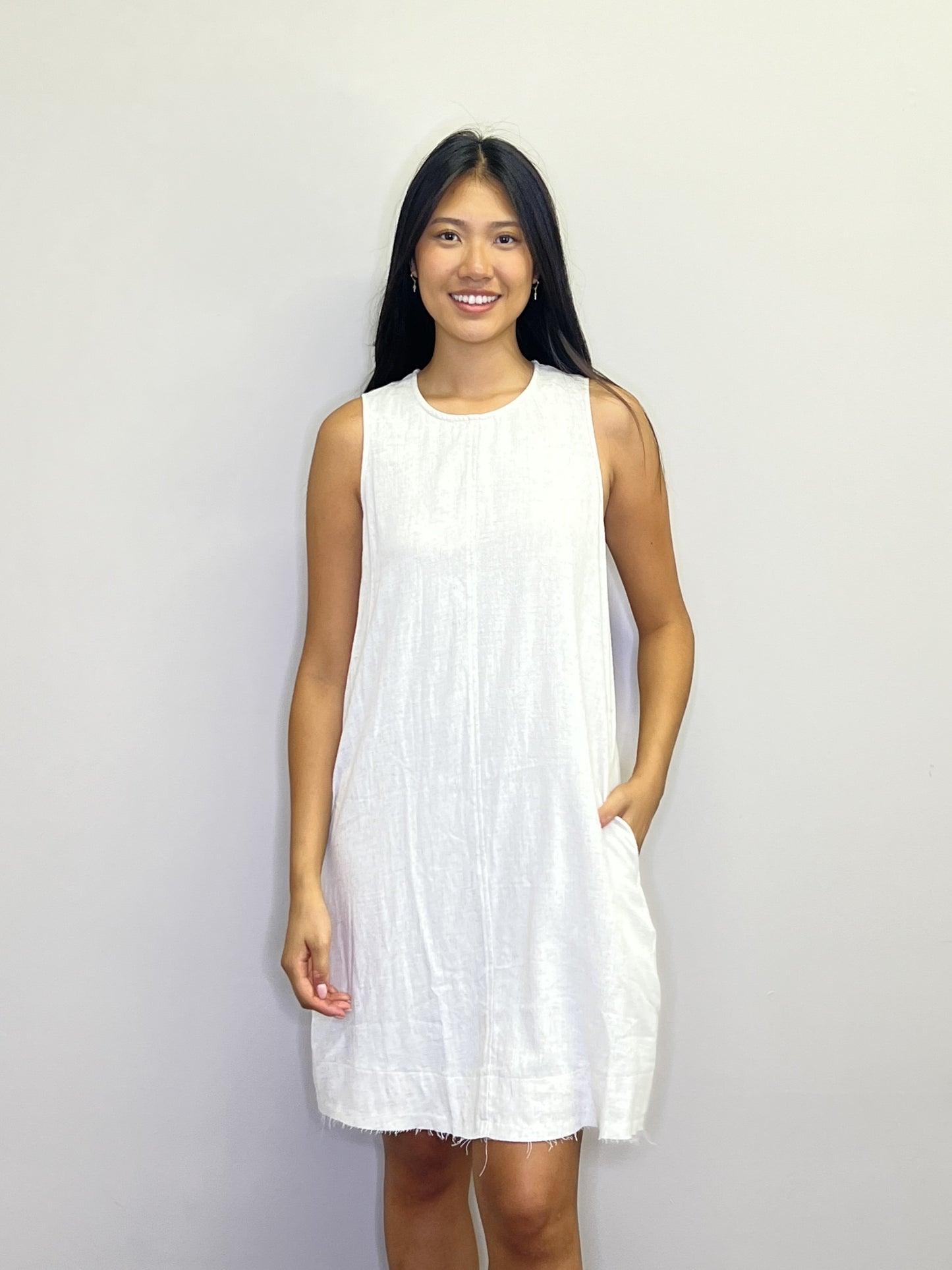 PD18569 OATML Layered Linen Raw Edge Dress with Pockets