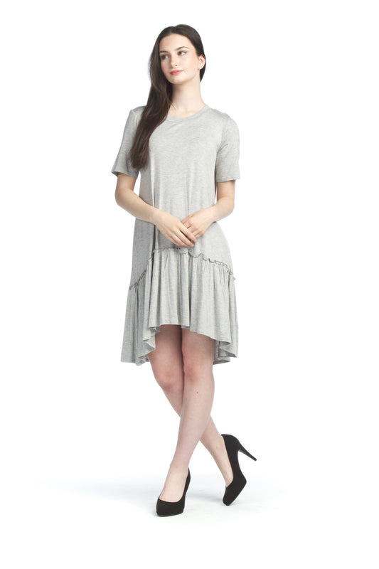 PD07521 GREY T Shirt Dress with Ruffle Hem