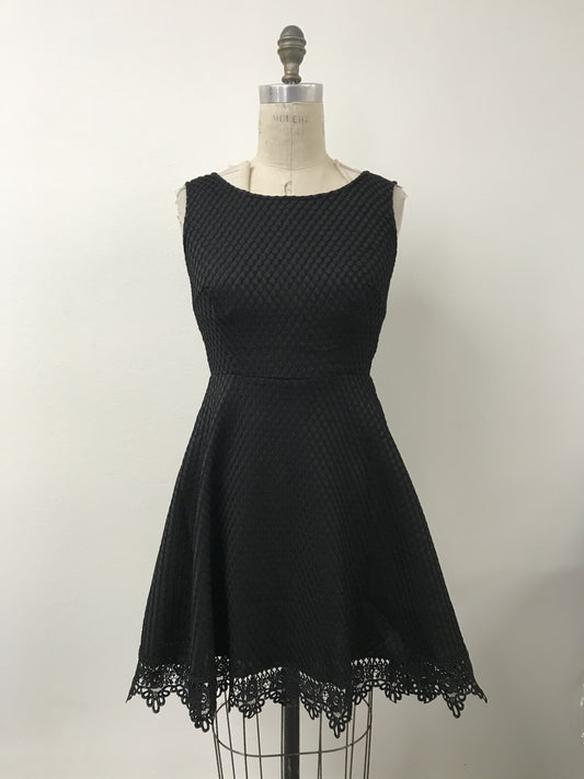 PD07552 BLACK Eyelet Dress with Lace Trim and Back Zip