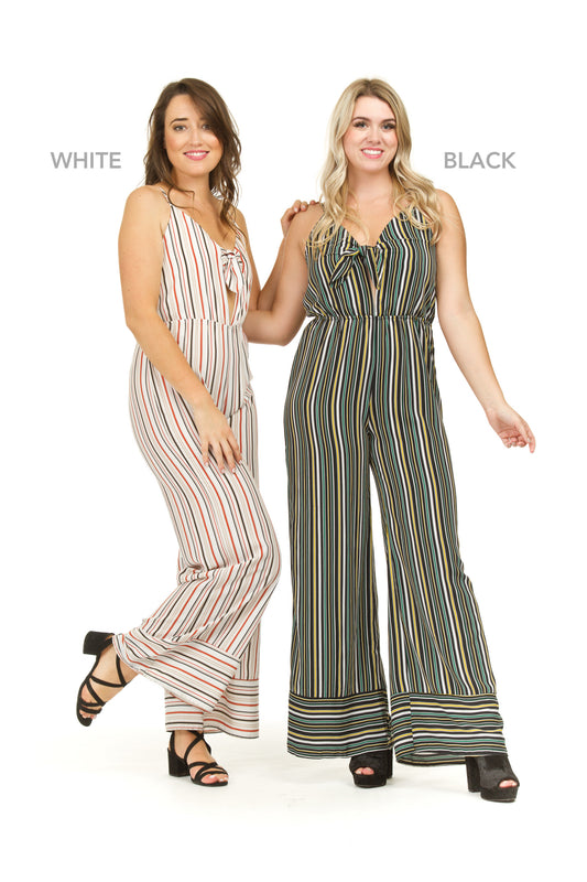 PP03827 WHITE Multi Stripe Jumpsuit with Tie Bust