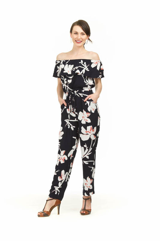 PP03846 NAVY Floral OTS Jumpsuit