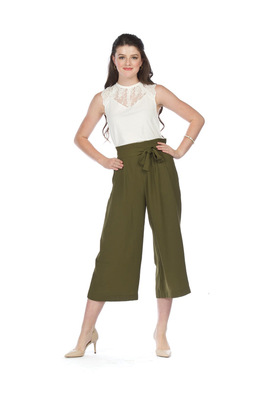 PP05823 OLIVE White Wide Leg Pants