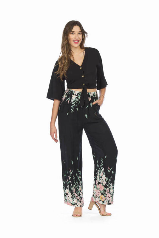 PP05824 BLACK floral Wide Leg Pants