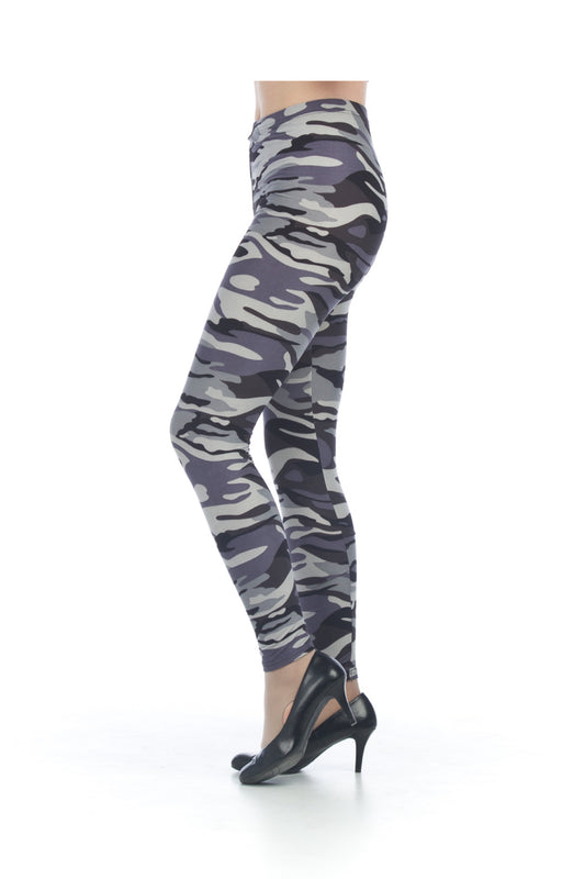 PP05853 GREY Camo Print Knit Leggings