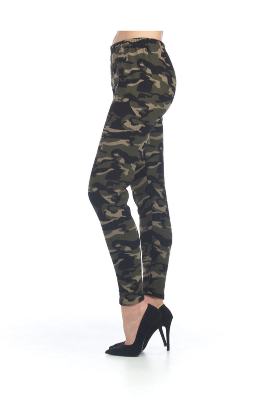 PP06802 KHAKI Camo Print Fleece Lined Leggings