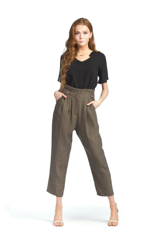 PP07809 KHAKI Tailored Zip Up Pants with Button Detail