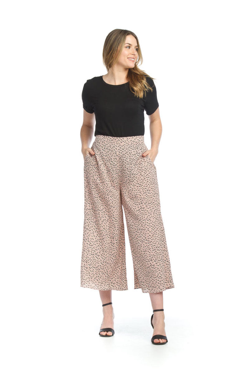 PP12817 PINK Animal Print Wide Leg Pants with Back Zip