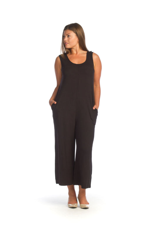 PP14807 BLACK Stretch Bamboo Jumpsuit with Pockets