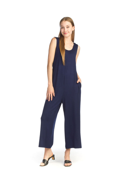 PP14807 NAVY Stretch Bamboo Jumpsuit with Pockets