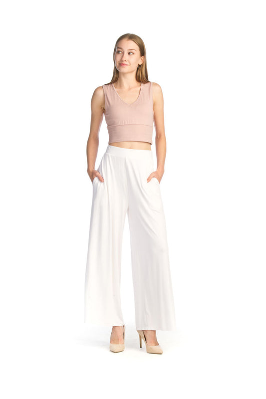 PP14808 WHITE Stretch Bamboo Wide Leg Pant