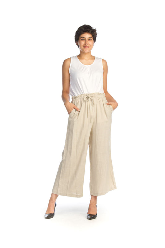 PP14814 STONE Linen Wide Leg Pants with Elastic Waist