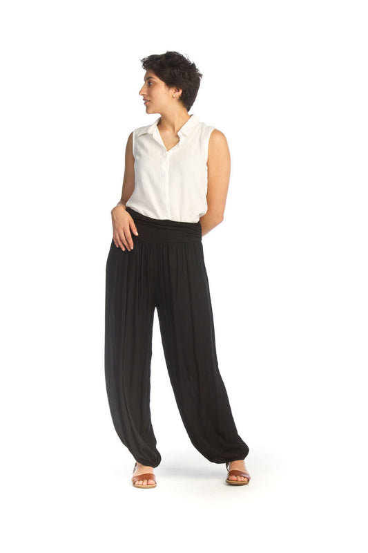 PP14817 BLACK Stretch Harem Pants with Knit Waistband