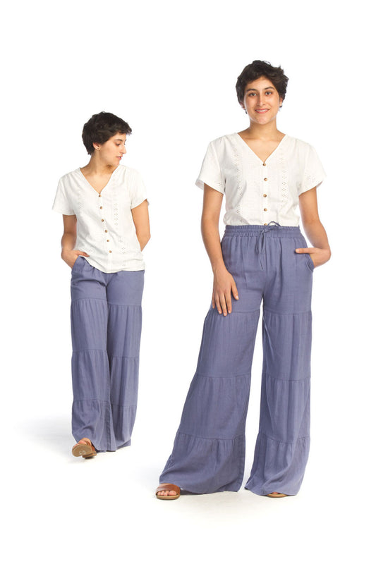 PP14828 DENIM Tiered Elastic Waist Pants with Pockets