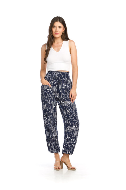 PP16812 NAVY Printed Elastic Waist Pants