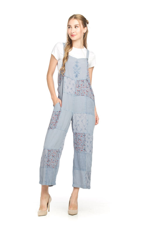 PP16815 DENIM Embroidered Patchwork Overalls