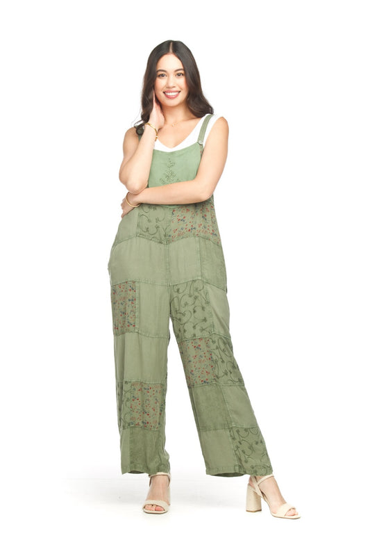 PP16815 SAGE Embroidered Patchwork Overalls