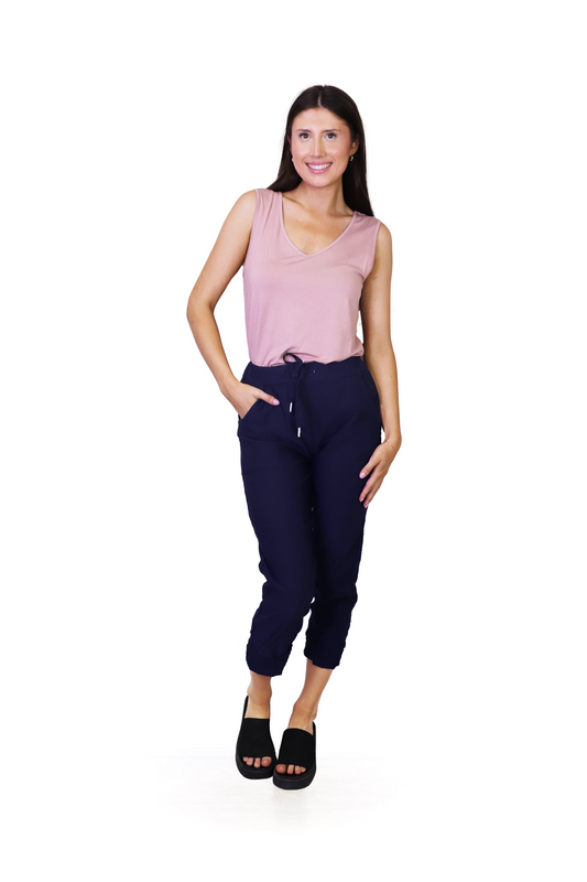 PP16816 NAVY Crinkle Joggers with Drawstring Waist