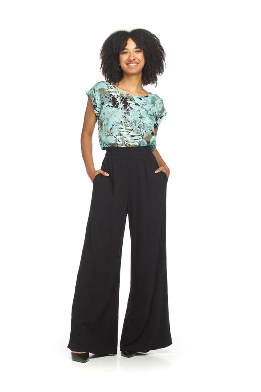 PP16838 BLACK Linen Blend Wide Leg Pants