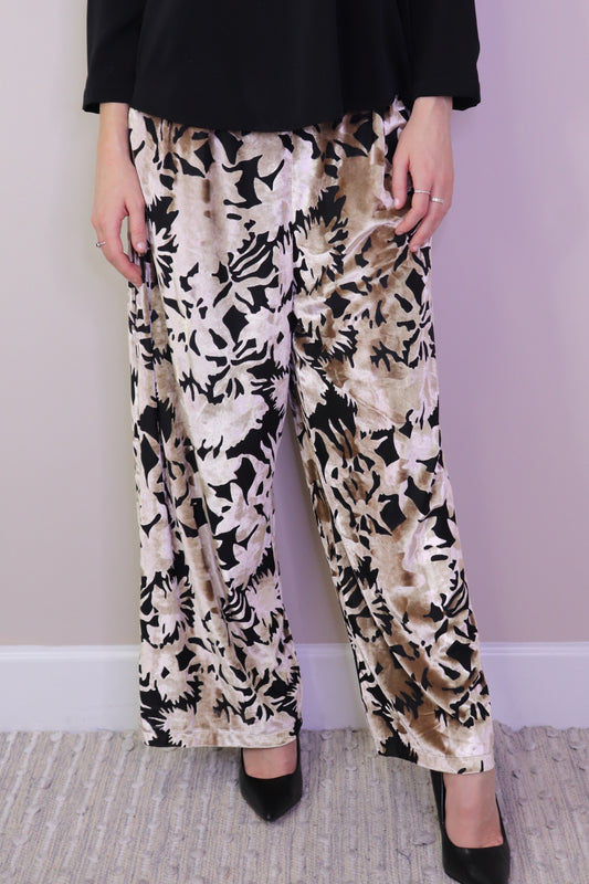 PP17801 TAUPE Floral Velvet Burnout Wide Leg Pants