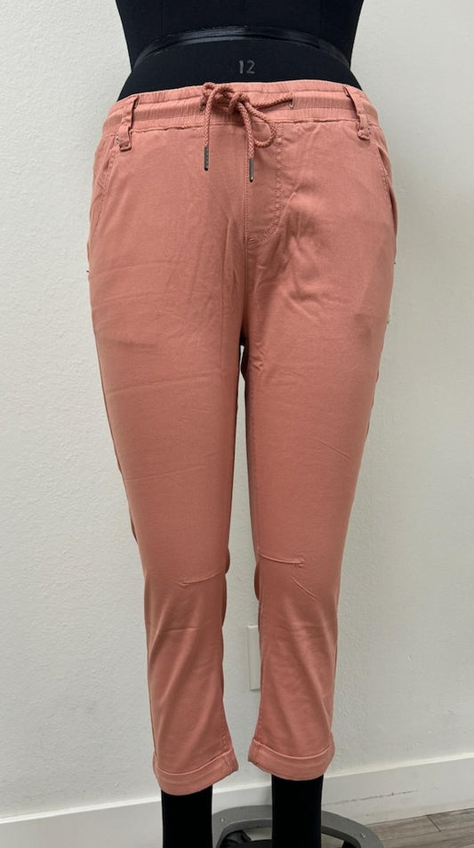 PP18802 PINK Cotton Blend Pants with Elastic Waist and Pockets