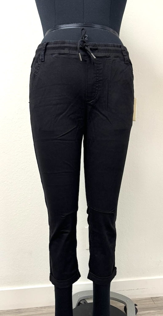 PP18802 BLACK Cotton Blend Pants with Elastic Waist and Pockets