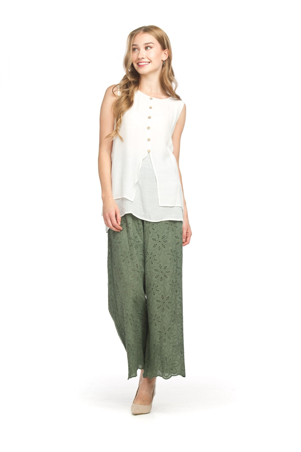 PP18807 OLIVE Eyelet Pants