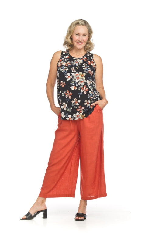 PP18821 RUST Linen Blend Wide Leg Pants with Elastic Waist