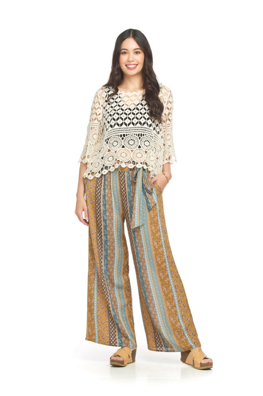 PP18823 MUSTA Boho Floral Striped Crinkle Pant with Tie Belt