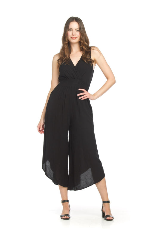 PP18824 BLACK Sleeveless Wrap Top Wide Leg Jumpsuit