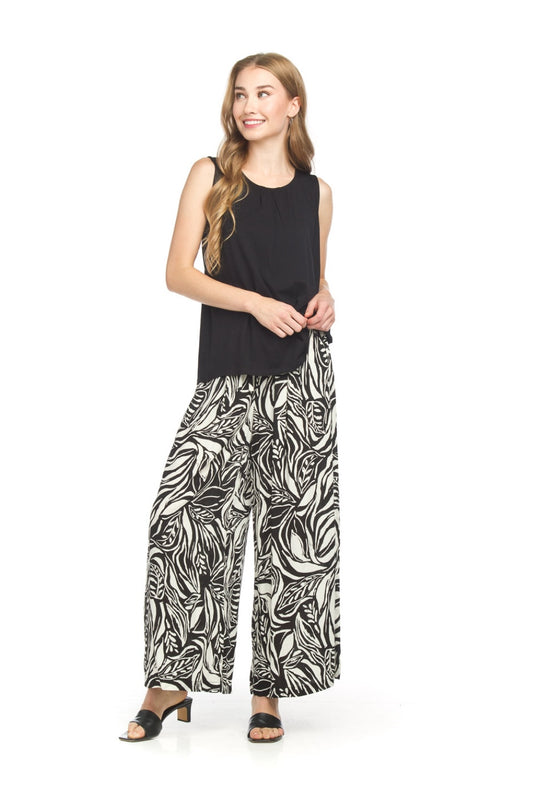 PP18835 BLACK Wide Leg Pants with Elastic Waist