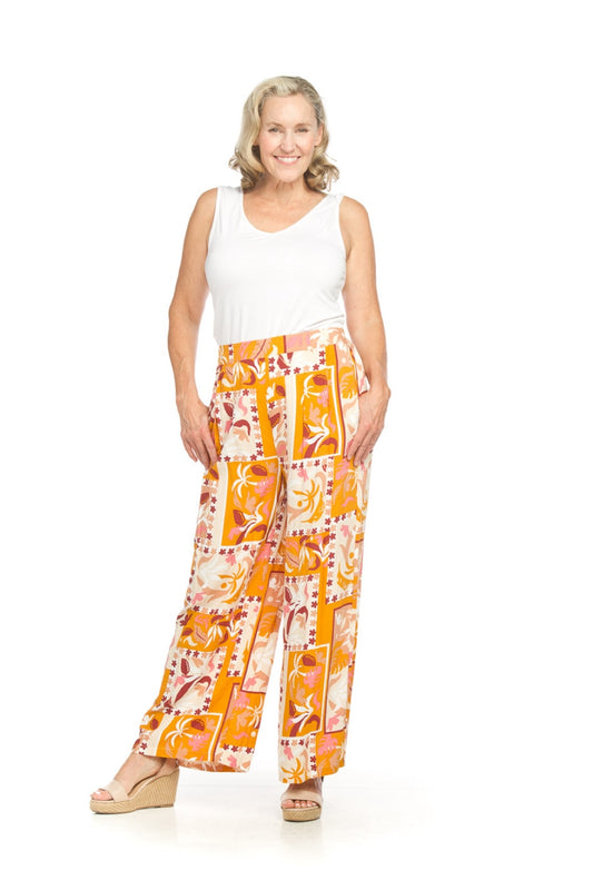 PP18836 ORANG Patchwork Print Wide Leg Pants with Elastic Back