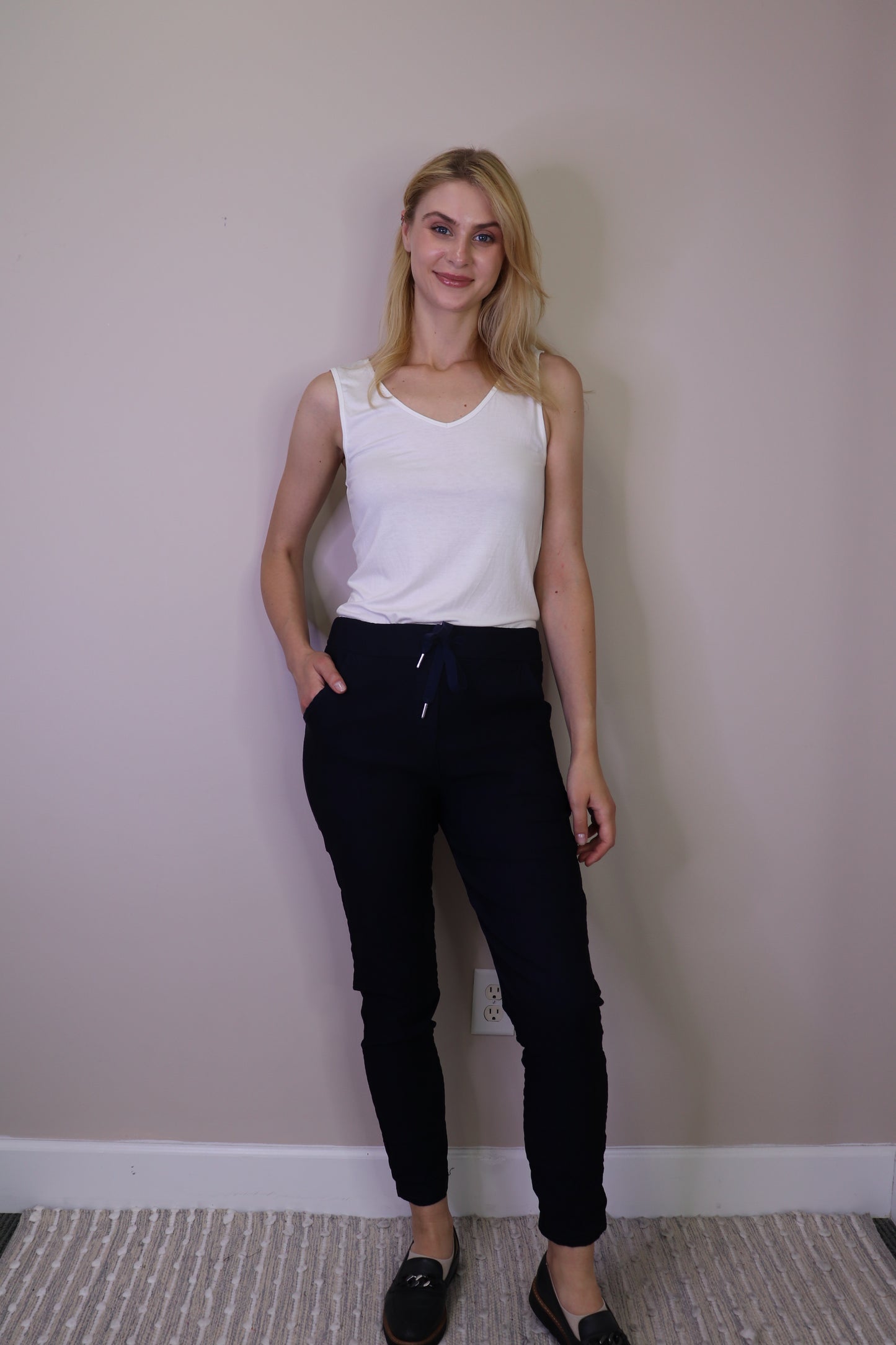 PP16816 NAVY Crinkle Joggers with Drawstring Waist