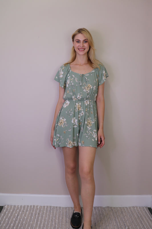 PP16837 SAGE Floral Crinkled Romper