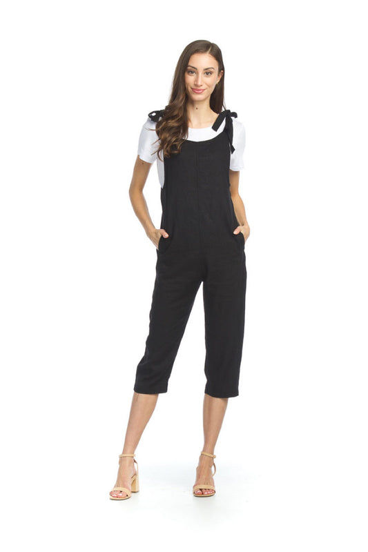 PP07811 BLACK Cotton Blend Jumpsuit with Adjustable Tie Strap