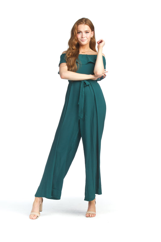 PP07822 GREEN OTS Jumpsuit with Pockets & Back Zip