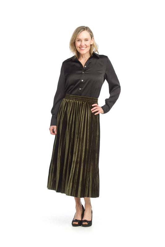 PS15901 DGRN Velvet Pleated Skirt