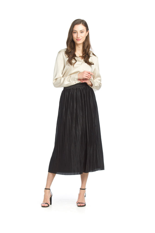 PS15913 BLACK Satin Pleated Skirt