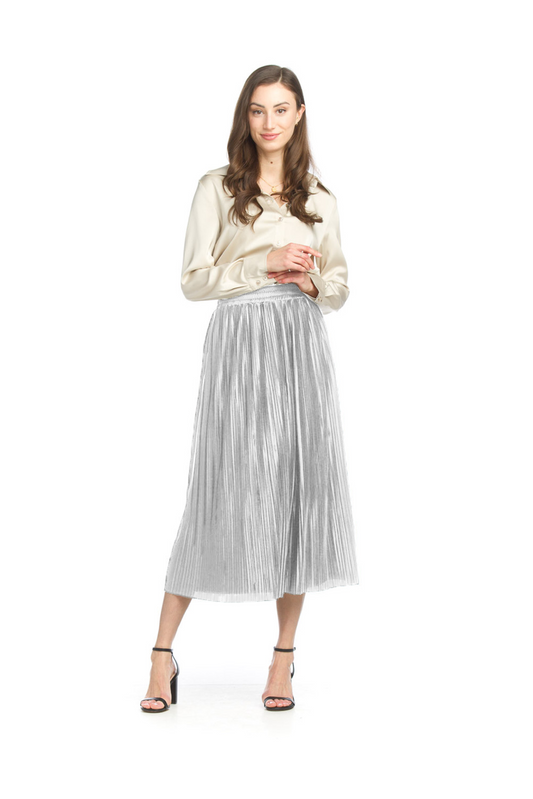 PS15913 SILVE Satin Pleated Skirt